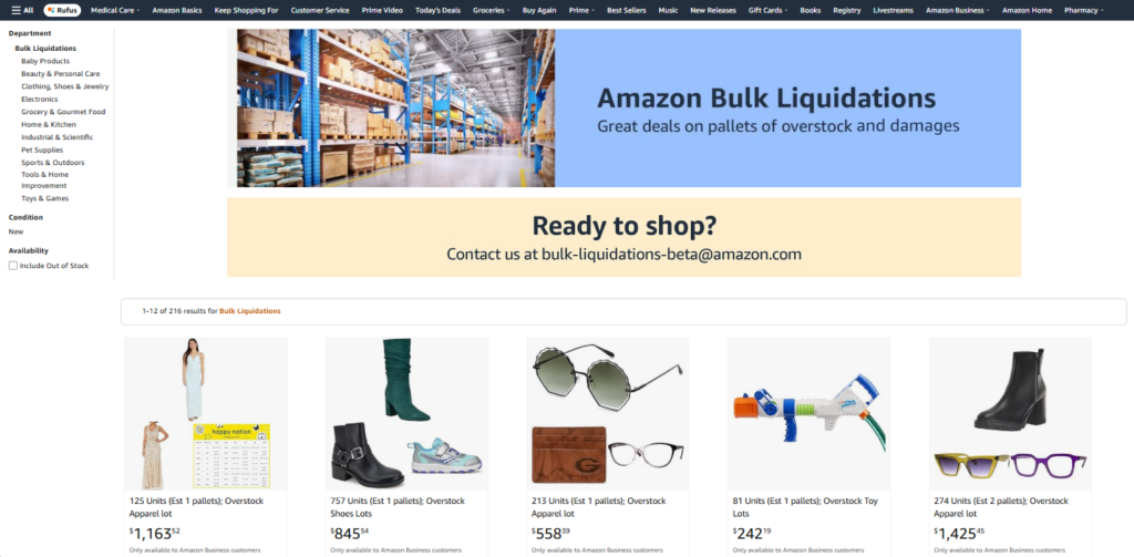 A screenshot of Amazon's own Amazon Bulk Liquidations store.