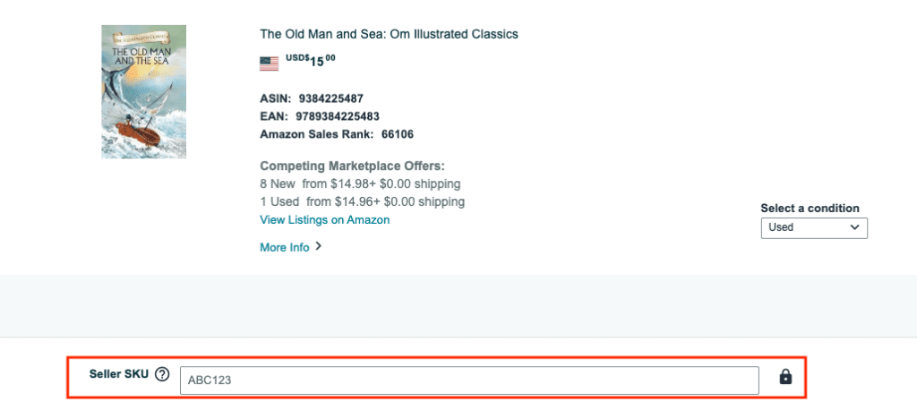 Where to enter the seller sku in amazon seller central