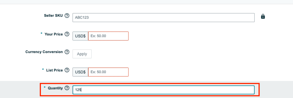 Where to add the quantity of books in Amazon seller central