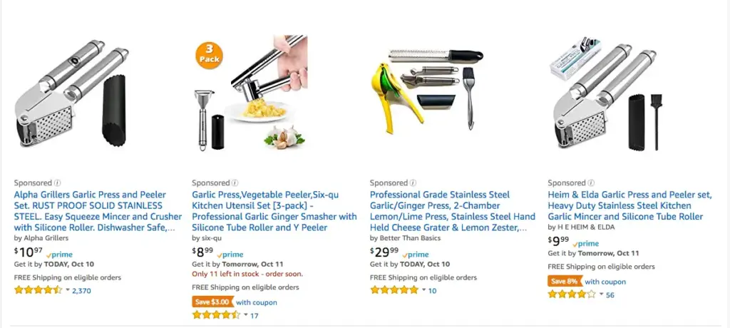 Screenshot of Amazon sponsored ads which appear as normal product suggestions with the sponsored tag above it