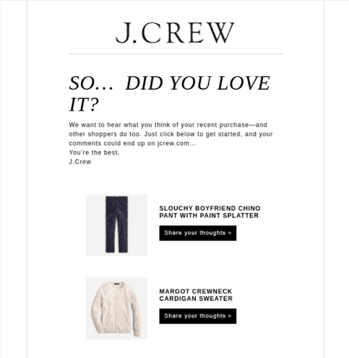 JCrew email request example