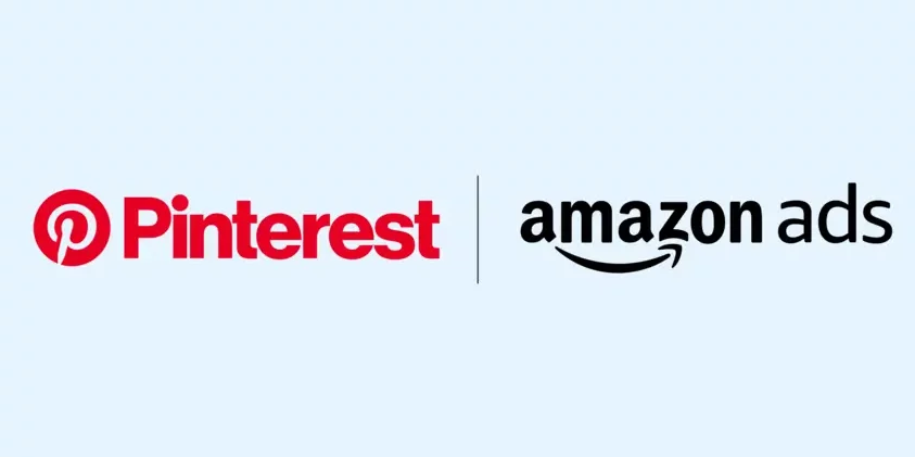 The Pinterest and amazon ads logos signifying a partnership between the two