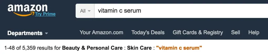 Amazon product category labeling in the search bar