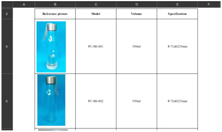 Alibaba Supplier Catalog with a spreadsheet showing product information