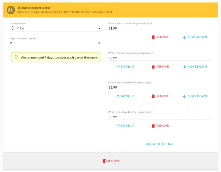 Creating a Split Testing Campaign for Amazon testing different price points on Listing Dojo