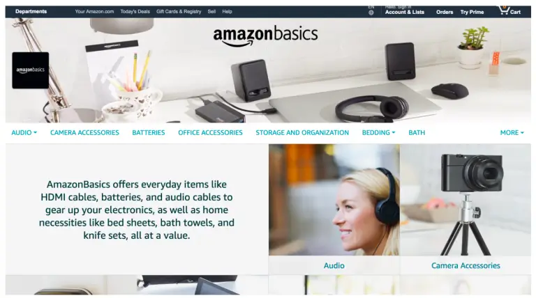 The Amazon Basics Store as an example of an Amazon Storefront part of the brand registry update