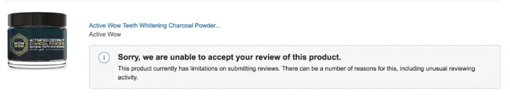 An example amazon product blocked from receiving reviews
