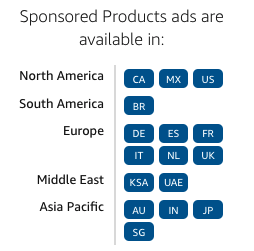 Graphic showing which countries sponsored product ads are available in