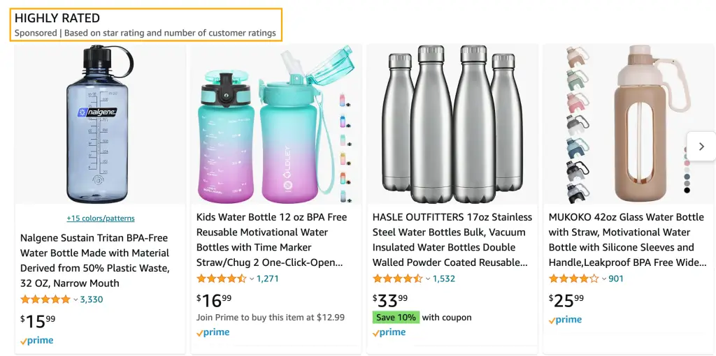 Sponsored amazon products in the middle of the search results as a result of amazon ppc