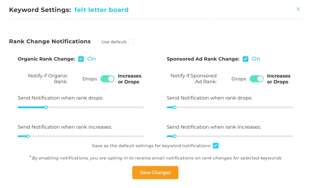 Tracking an Amazon Keyword in the Viral Launch Keyword Manager and the different settings you can choose