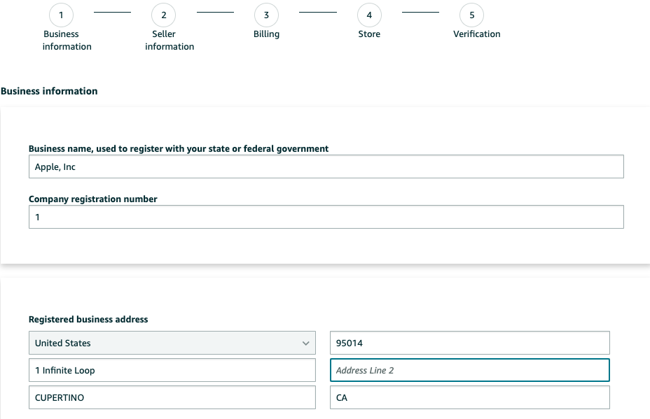 The basic information about your Amazon business required on Amazon seller sign up