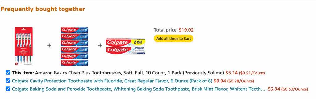 The frequently bought together section under an Amazon product as an example of Complementary Products