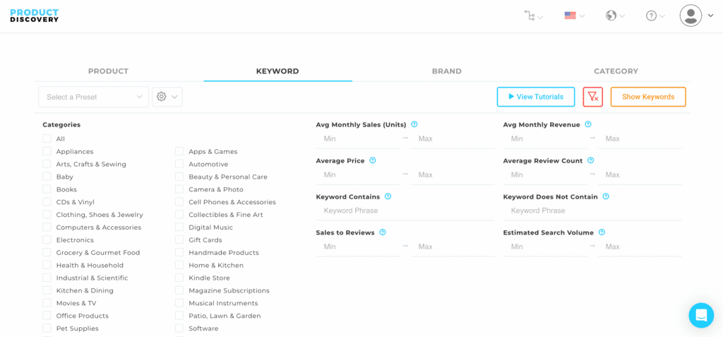 The Viral Launch product discovery tool where sellers can search for product ideas using real-time data