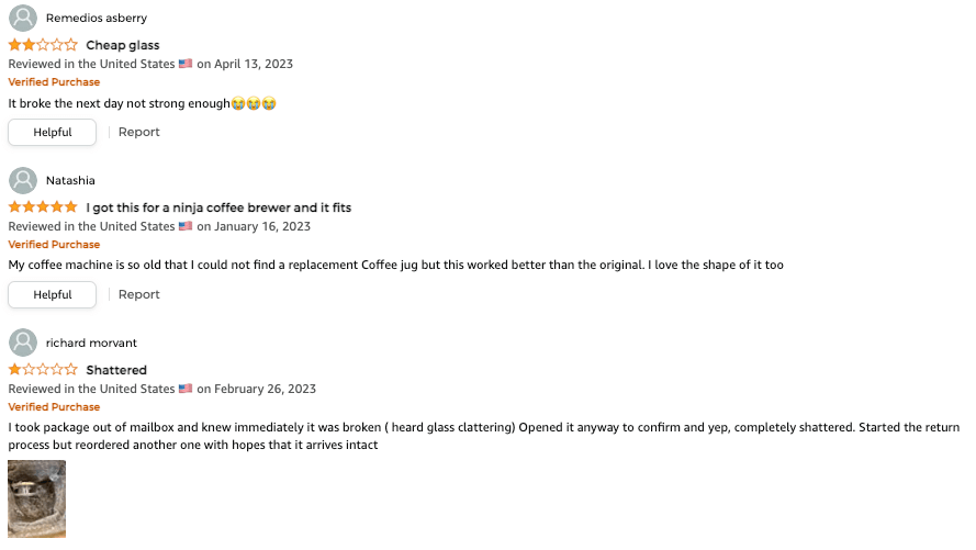 Screenshot of customer reviews on Amazon as a way to scope out the competition