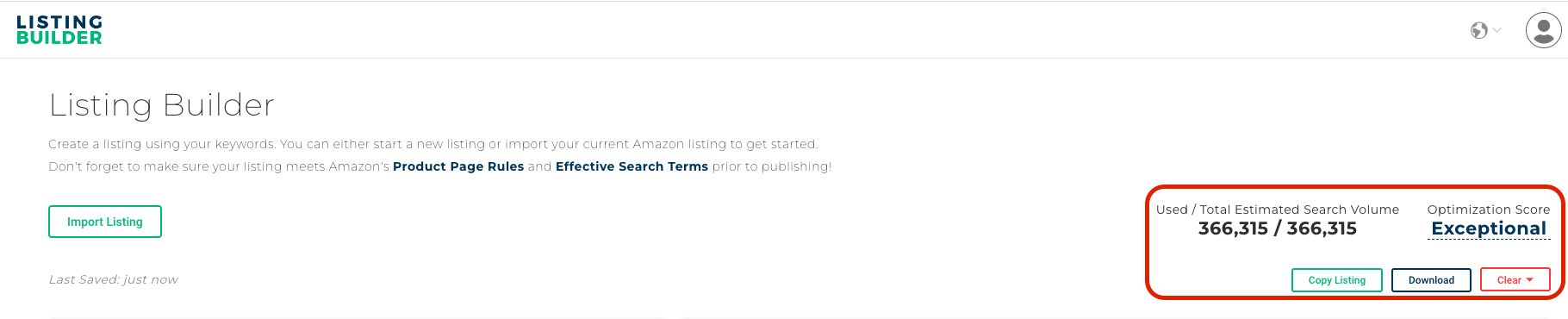 A screenshot of Viral Launch's listing builder tool highlighting critical feedback on keyword utilization.