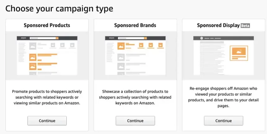 The 3 types of Amazon ads and their descriptions 