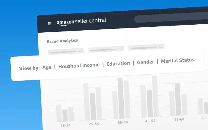 A graphic displaying what sellers can see in brand analytics in Amazon Seller Central.