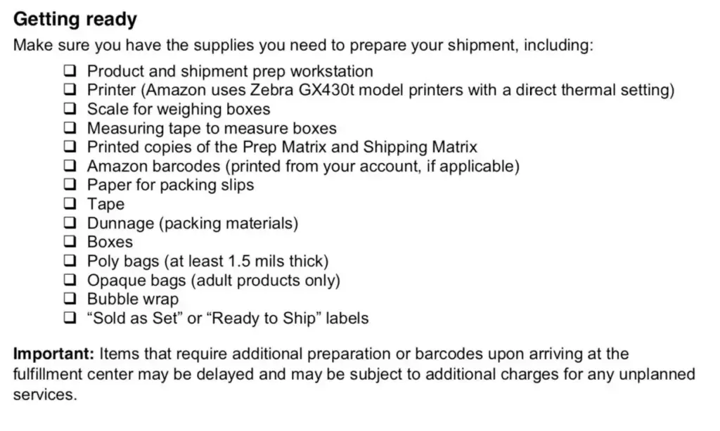 Shipping to Amazon FBA shipment checklist