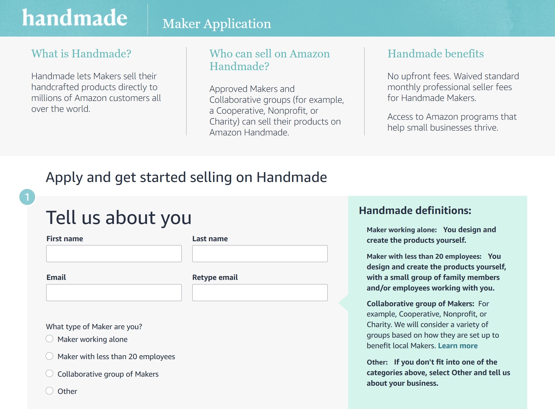 Amazon handmade maker application. 