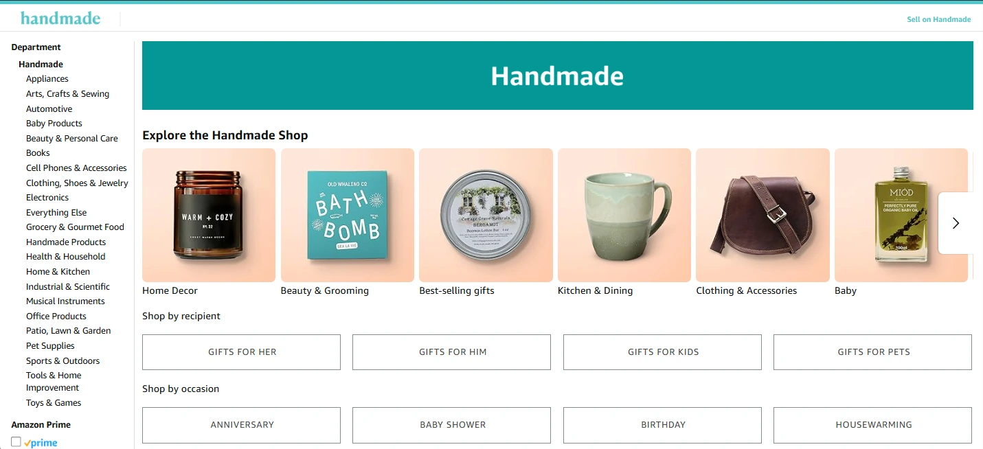 A graphic displaying Amazon Handmade products.