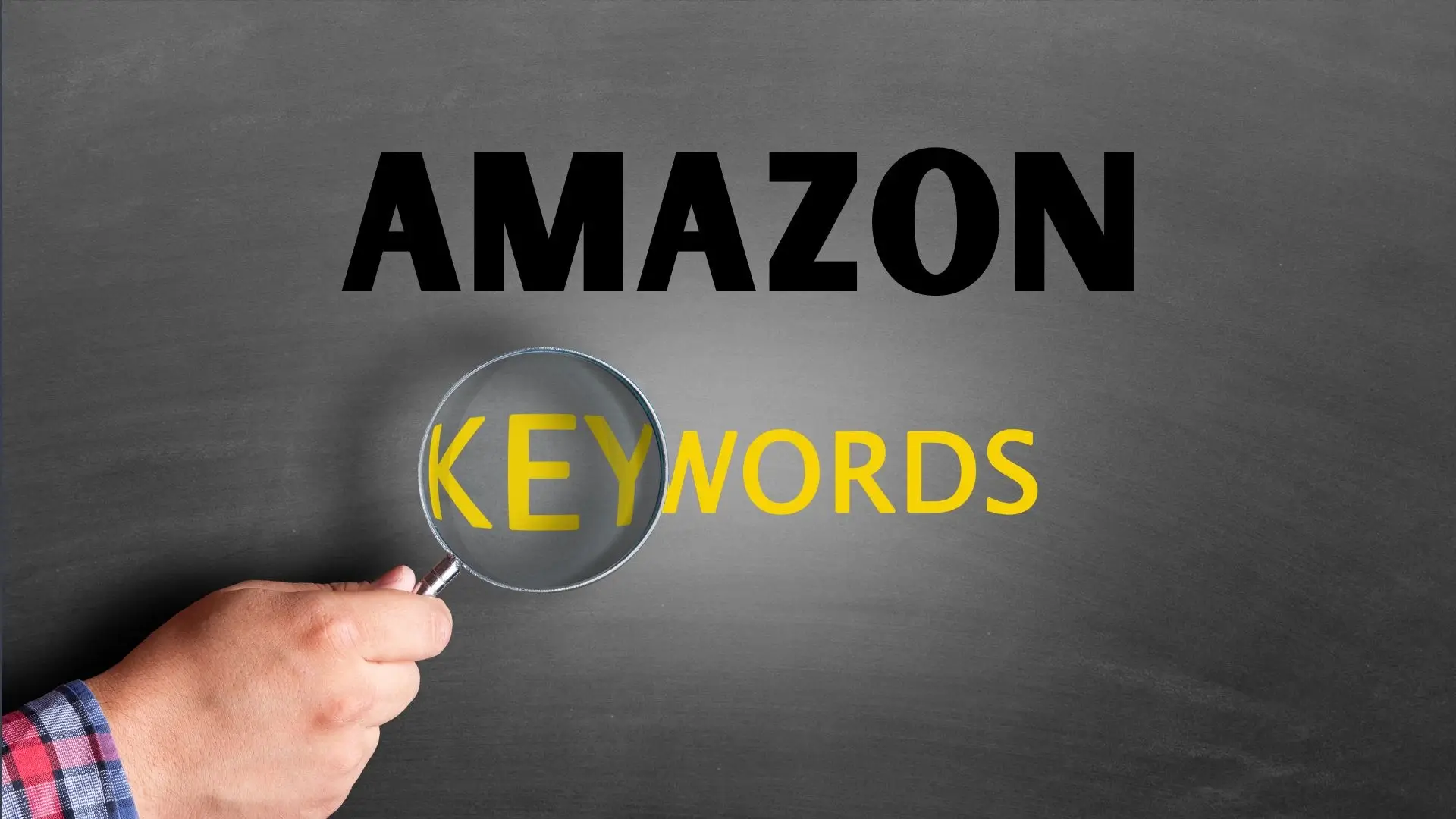 An image with the words Amazon keywords and a magnifying glass on 'key' in keywords.