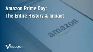 A graphic displaying the Amazon logo on a smart phone with text that says "Amazon Prime Day: The Entire History & Impact"