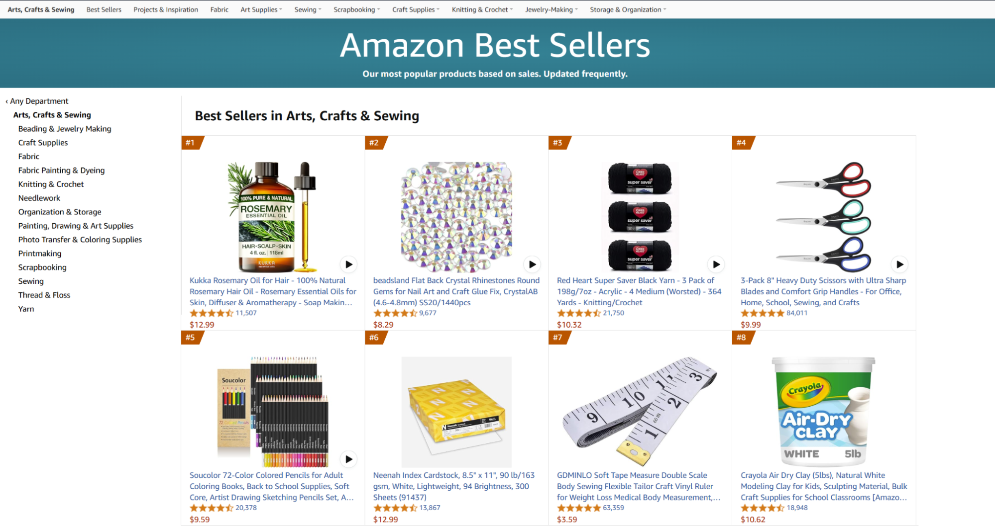 Amazon best selling products in the arts, crafts, and sewing category.