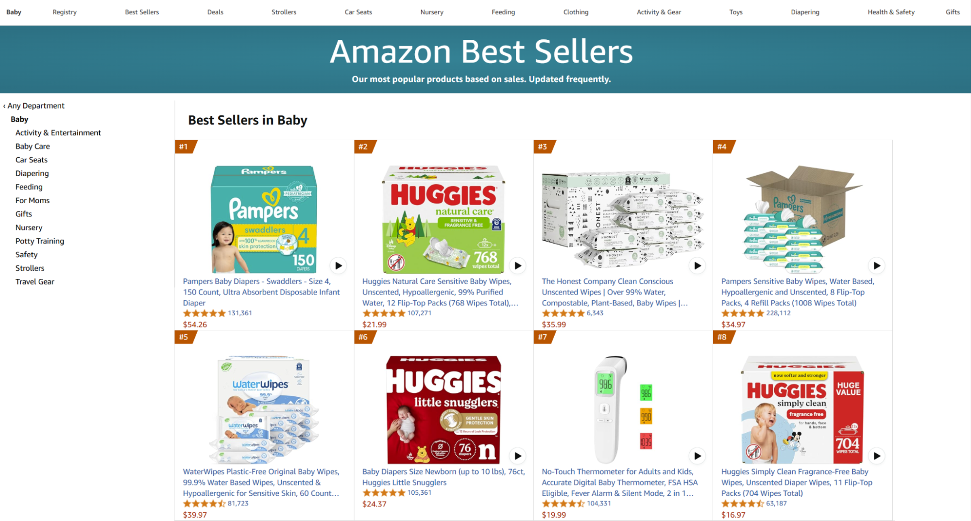 Amazon best selling products in the baby category.