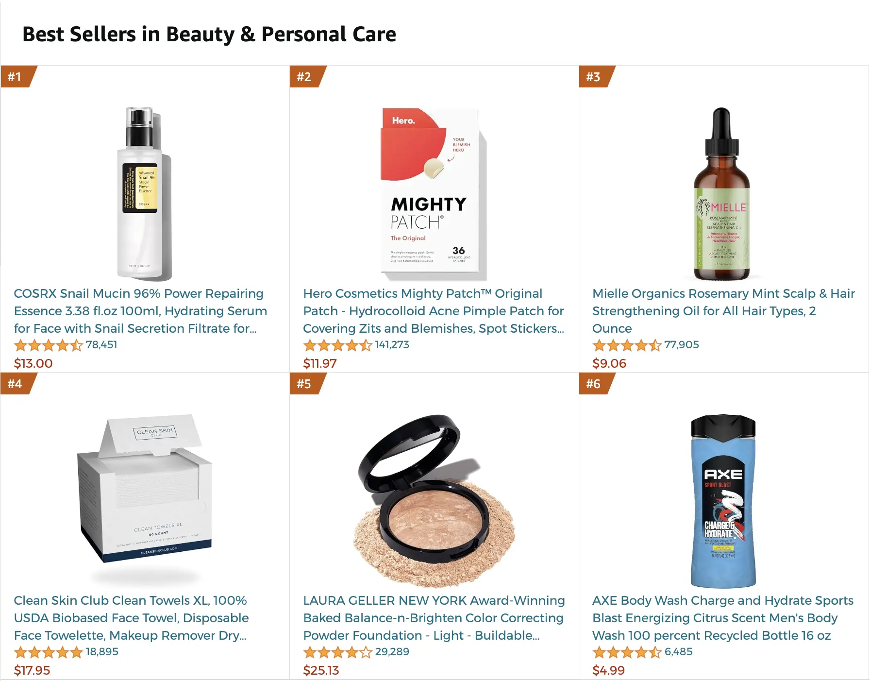 Amazon's beauty and personal care best sellers.