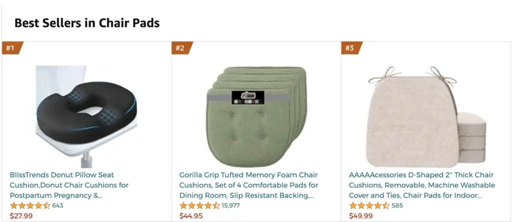 A picture of the best selling chair pads on Amazon.
