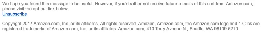 Unsubscribe link in a Amazon Marketplace email for amazon buyers to opt out of seller communication