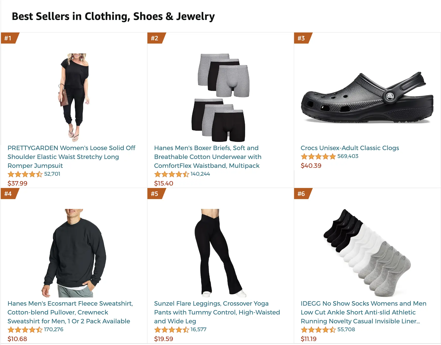 Clothes Shoes and Jewelry best sellers on Amazon.