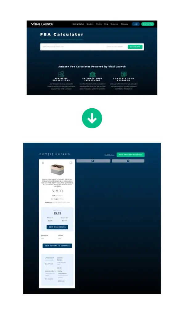 Viral Launch's free Amazon FBA calculator