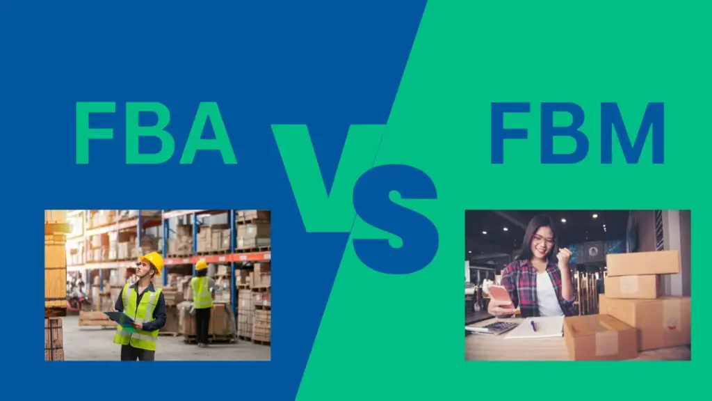 A graphic with text that says FBA vs FBM. It also has two images that illustrates each Amazon Fulfillment option.