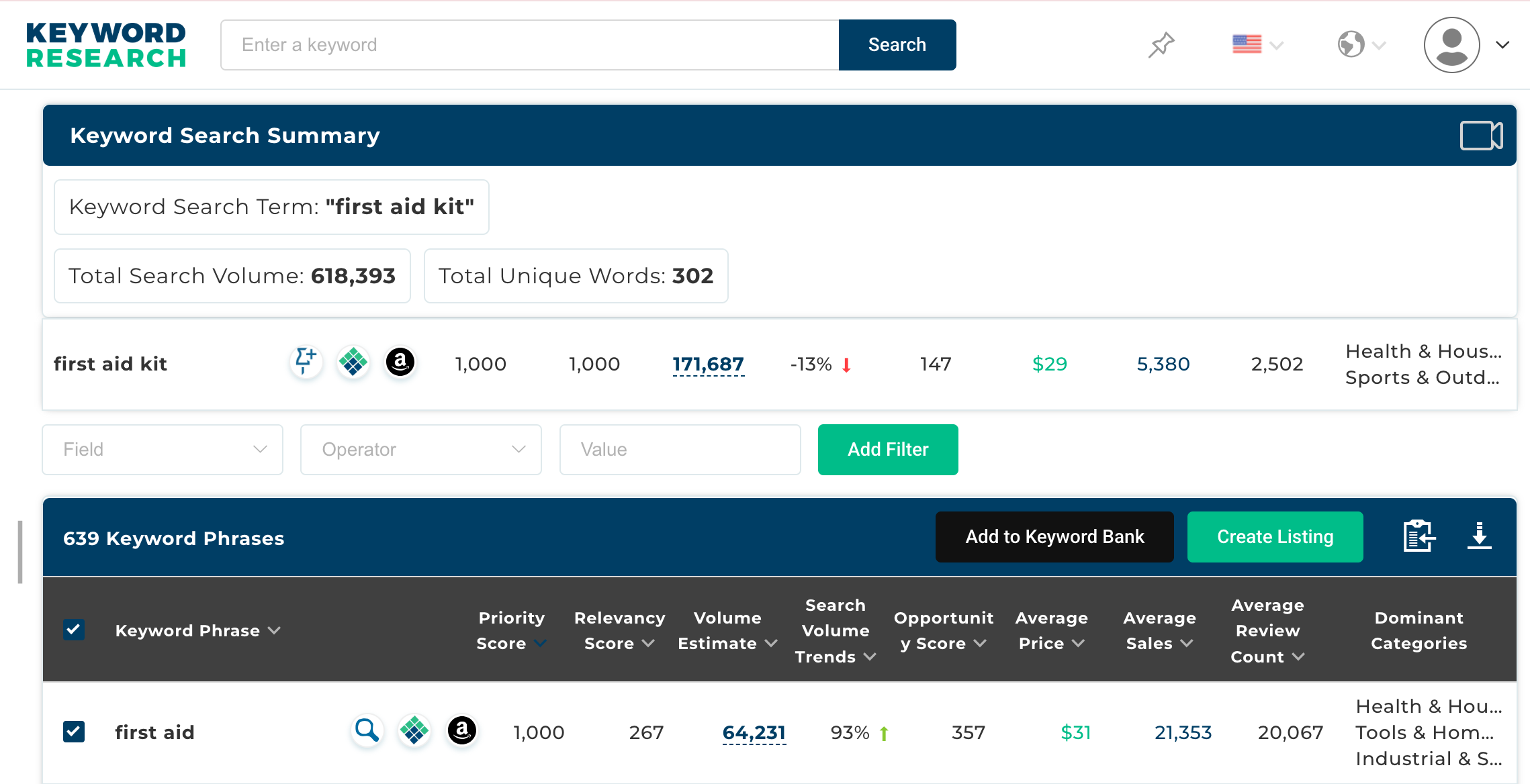 A screenshot displaying Viral launch's  innovative keyword research tool that helps users optimize they descriptions for keywords.