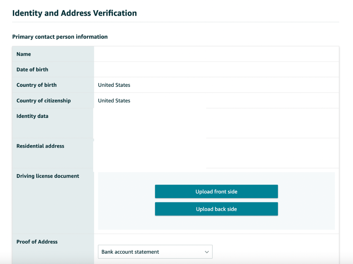 Where to input your identity and address verification information.