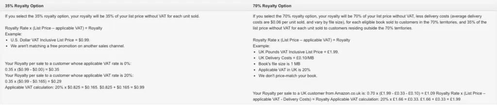 A side-by-side comparison of the 35% royalty option and 70% royalty option.