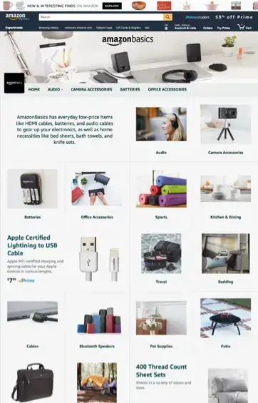 An image using the marquee template to displayvarious products in the Amazon app.