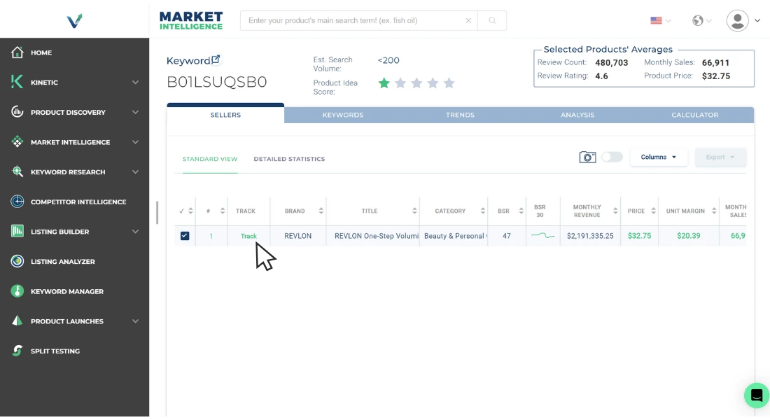 Where to track a product in Market Intelligence.