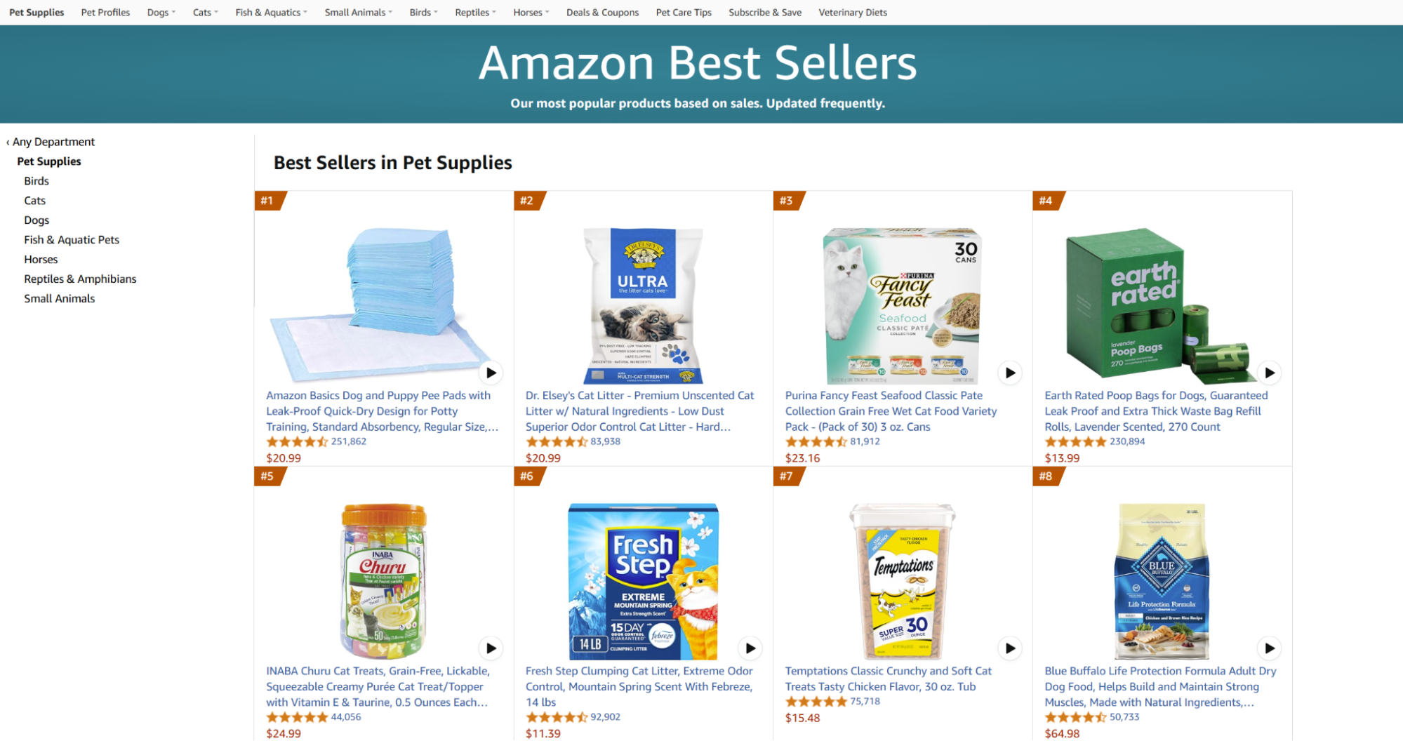 Amazon best selling products in the pet supplies category.