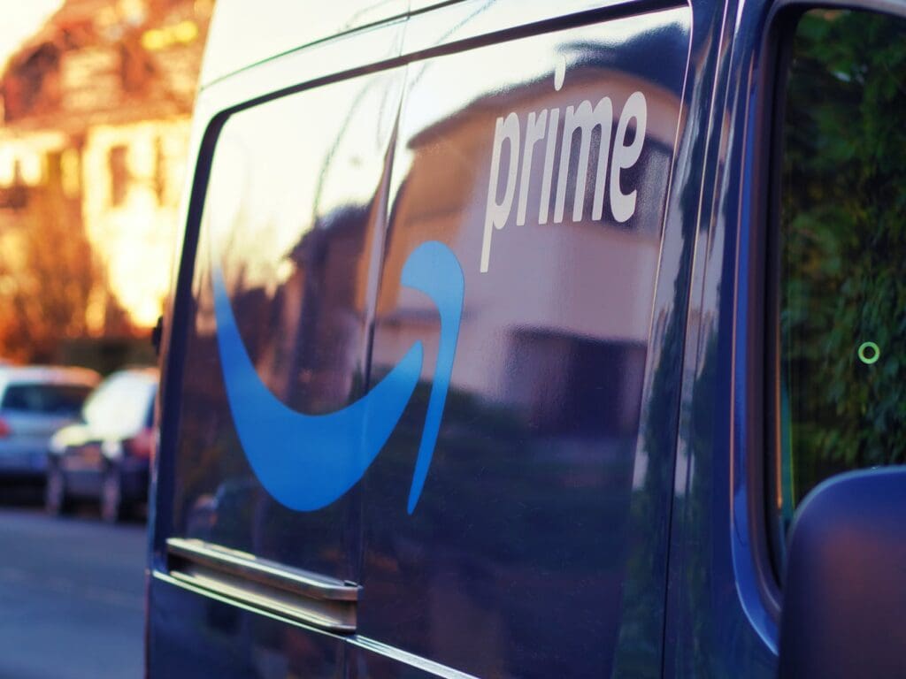 Amazon Prime logo on delivery vehicle