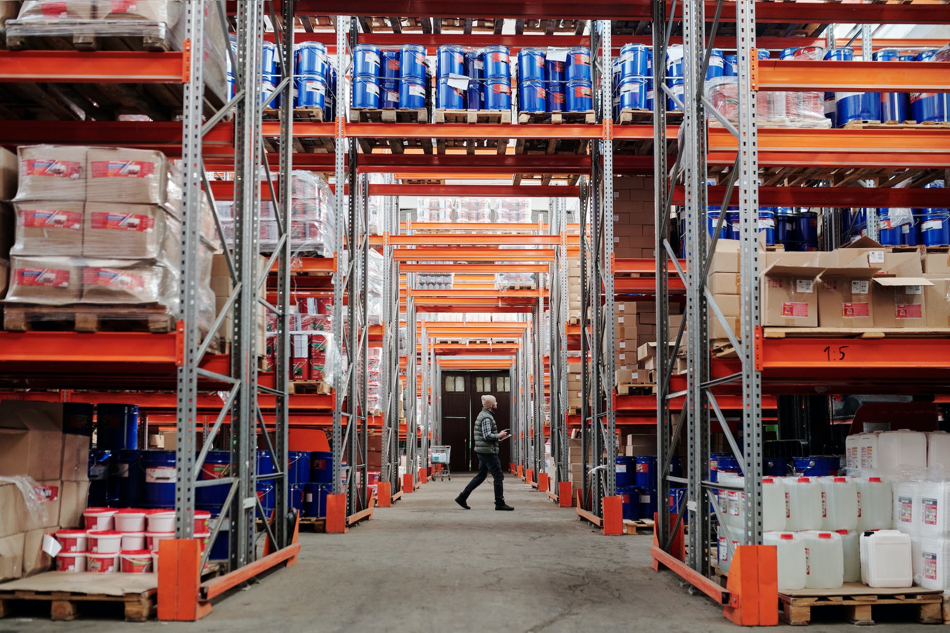city industry factory warehouse showing amazon products stocked up