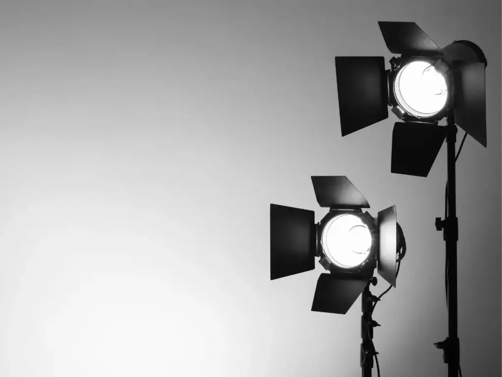 Photography lights set up to enhance product image photo shoots.