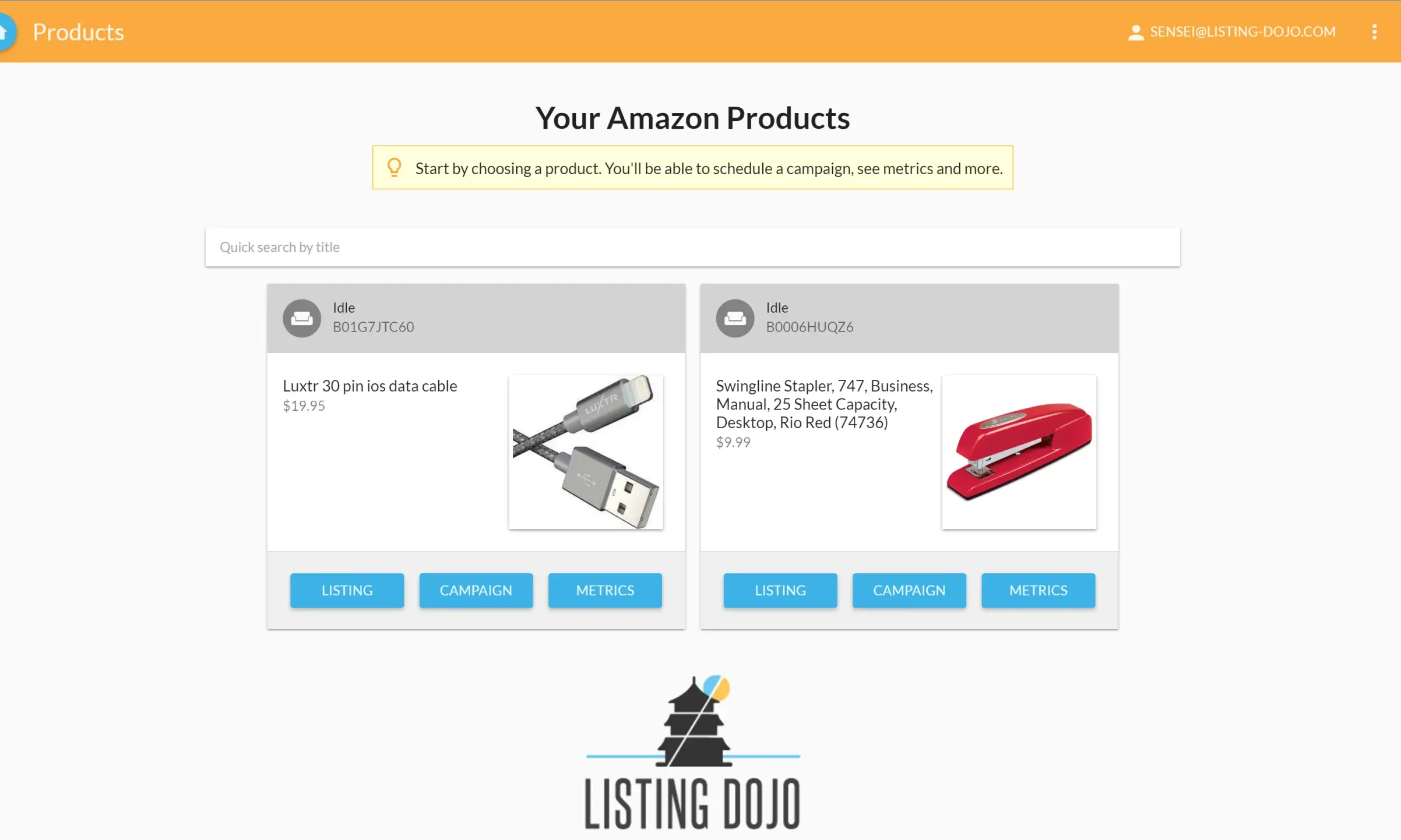 Listing Dojo connected to Amazon seller central to show product optimizations