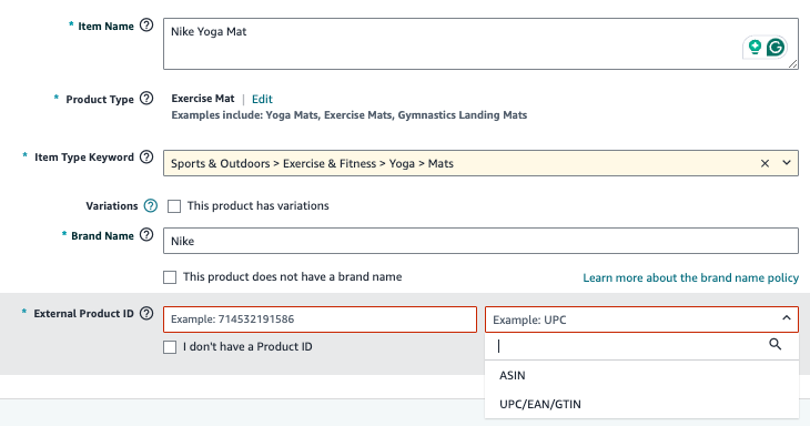 Where you enter your UPC code in seller central.
