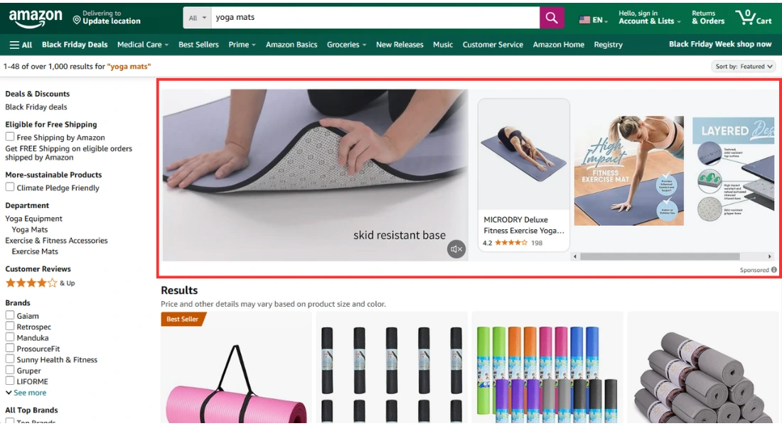 Example of a Sponsored Display ad at the top of the search results page