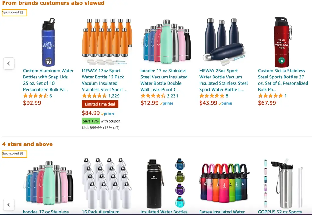 Sponsored amazon products on the add to cart page as a result of amazon PPC