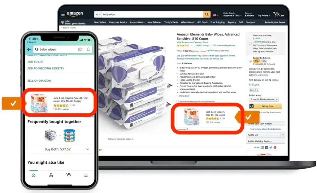 Example of Amazon sponsored display ads which appear on the 