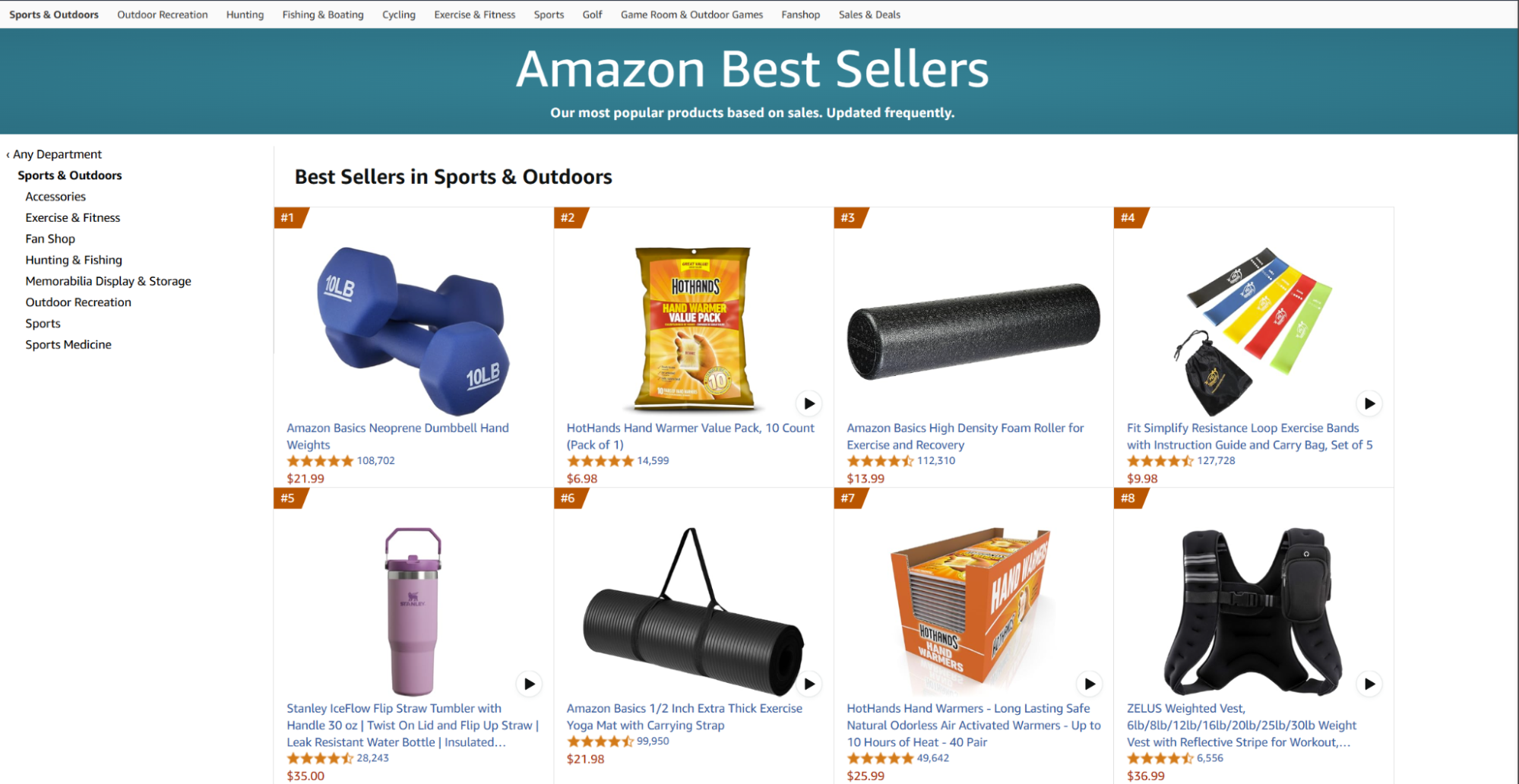 Amazon best selling products in the sports and outdoors category.