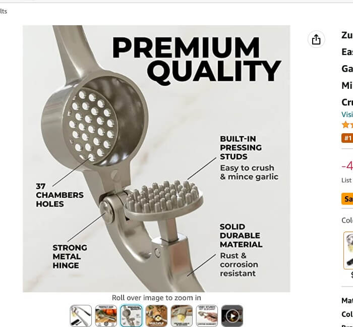 Example of a secondary Amazon product image showing image in use with benefits listed
